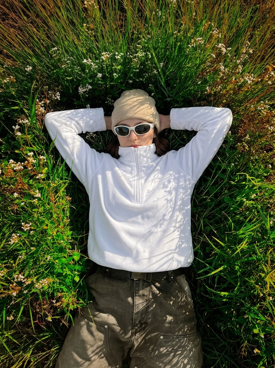 Fleece half-zip white